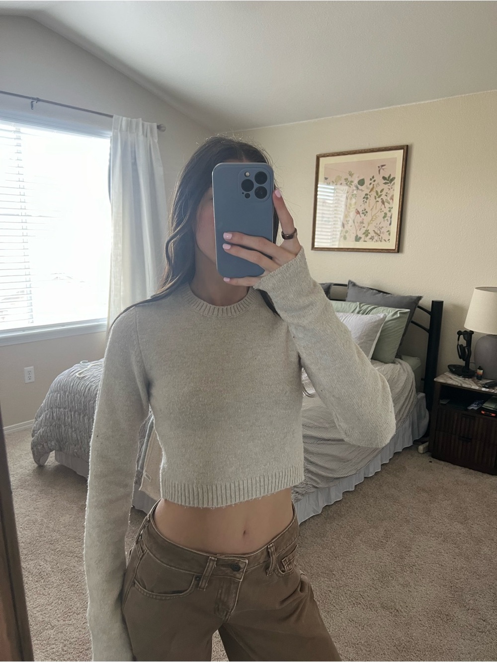 Garage Light Beige Cropped Knit Sweater
